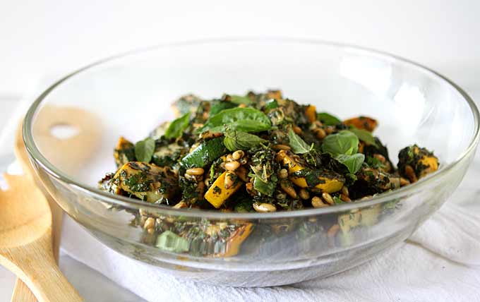 Blackened Summer Squash Salad with Pine Nuts, Basil, and Mint | thekitchenpaper.com