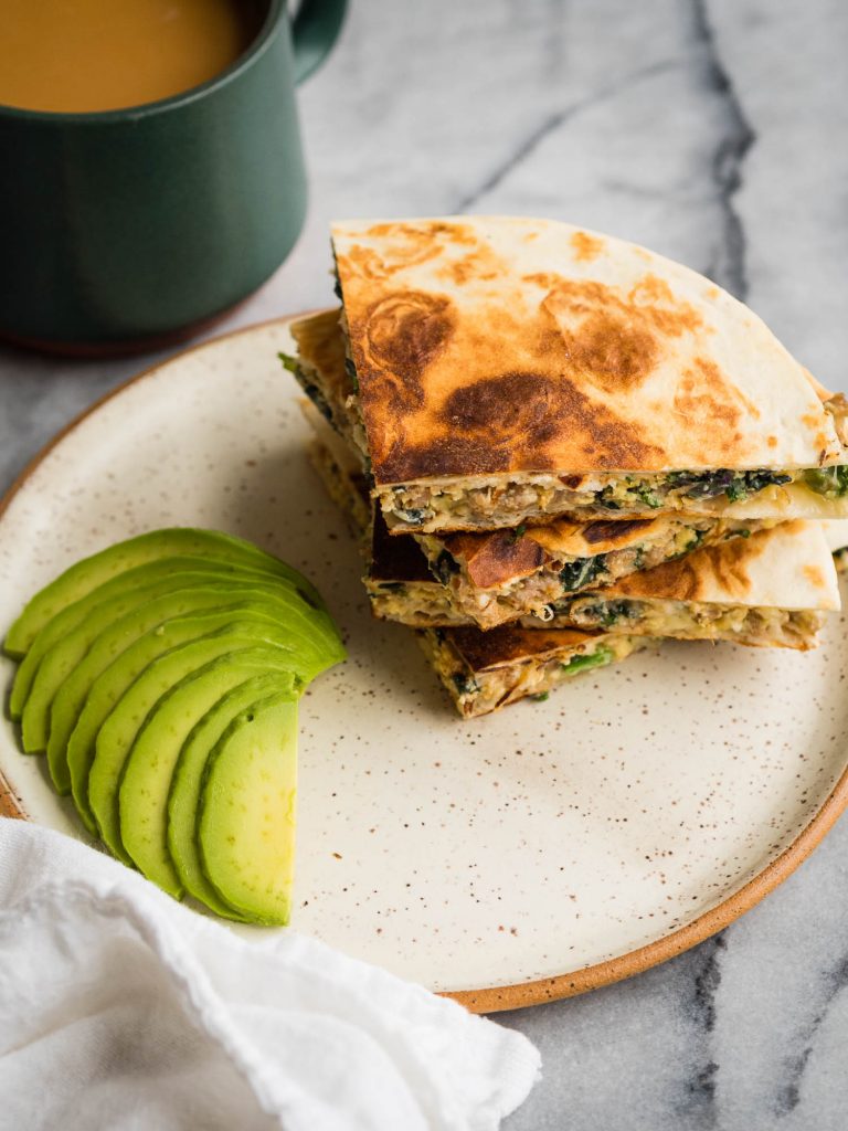 White Cheddar, Sausage, Kale Breakfast Quesadilla | The Kitchen Paper