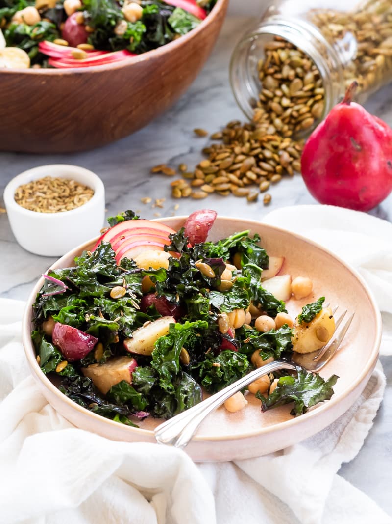 Kale Chickpea Salad with Creamy Miso Dressing | The Kitchen Paper
