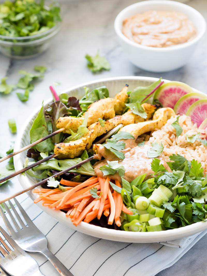 Lemongrass Chicken Satay Bowl | The Kitchen Paper