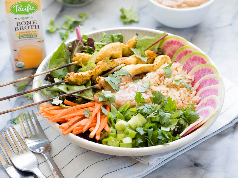 Lemongrass Chicken Satay Bowl | The Kitchen Paper