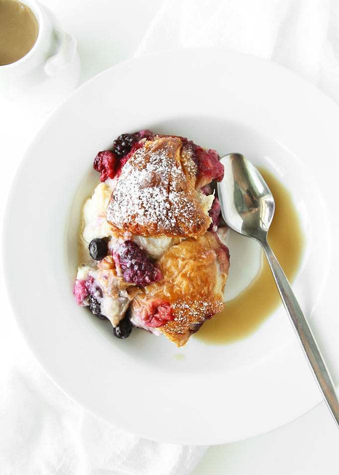 Mixed Berry Croissant Pudding with Whiskey Butter Sauce | thekitchenpaper.com